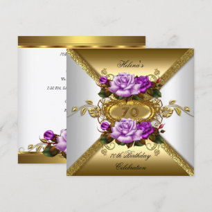 70th Birthday Party Elegant Roses Purple Gold Invitation