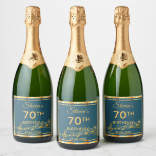 70th birthday party elegant teal and gold music sparkling wine label