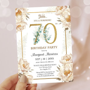 70th Birthday Party Elegant White Peony Floral Invitation
