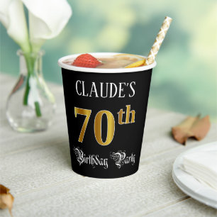 70th Birthday Party — Fancy Script, Faux Gold Lo Paper Cups