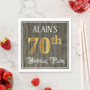 70th Birthday Party — Faux Gold & Faux Wood Looks Napkin