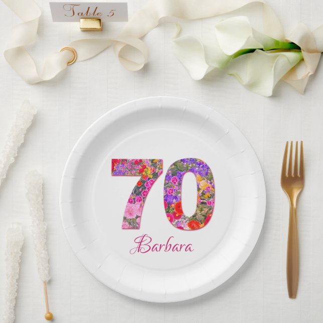 70th birthday party floral colourful paper plates (Wedding)