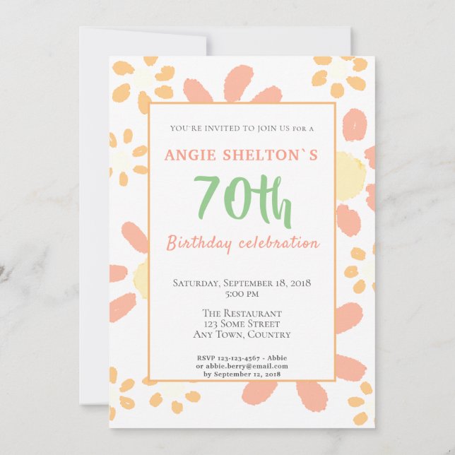 70th Birthday Party Floral Motivational Funny Invitation (Back)