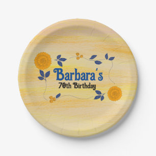 70th Birthday party flower floral personalise Paper Plate