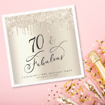 70th Birthday Party Glitter Gold  Napkin<br><div class="desc">Elegant and chic personalized 70th birthday party napkins featuring "70 & Fabulous" written in stylish script against a champagne gold faux foil background,  with gold faux glitter dripping from the top. You can personalize with her name and date of the party.</div>