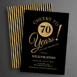 70th Birthday Party Gold Black Invitation<br><div class="desc">Cheers to 70 years! 70th birthday party invitation in black and faux glitter gold. Simple modern design,  perfect for an elegant men's or women's bday celebration. Customize with your own details. Can be personalized into any age! Printed Zazzle invitations or instant download digital printable template.</div>