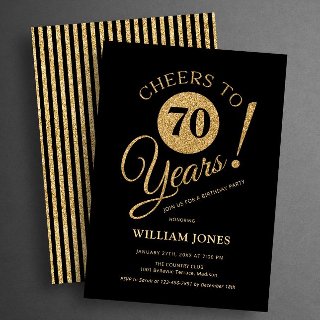 70th Birthday Party Gold Black Invitation (Creator Uploaded)