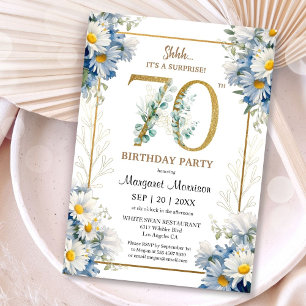 70th Birthday Party Gold Elegant Daisy Floral Invitation