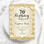 70th Birthday Party - Gold Invitation<br><div class="desc">70th Birthday Party Invitation. Elegant floral design in gold. Features faux glitter gold stripes,  stylish script font and confetti. Perfect for a glam birthday party.</div>