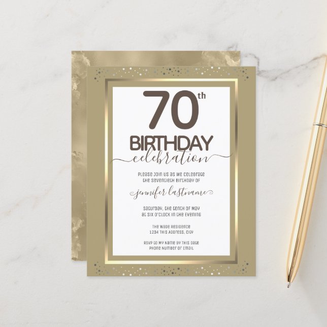 70th Birthday Party Gold Paper Sheet (Front/Back In Situ)