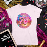 70th Birthday Party Gold Pink Glitter Disco Ball T-Shirt<br><div class="desc">Do you love the 80s dancing disco ball? The 70s disco ball? Look at our 70th Birthday Party Gold Pink Glitter Disco Ball T-Shirt! Celebrate in style with our vibrant birthday disco ball t-shirt featuring a colourful gold mirror disco ball and dazzling typography with a digital glitter and gold effect....</div>