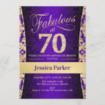 70th Birthday Party - Gold Purple Invitation<br><div class="desc">70th Birthday Party Invitation in purple and gold.
Elegant invite card with faux glitter gold and diamonds. Features damask pattern and script font. Fabulous at seventy! Classic design perfect for an stylish party. Please message me if you need a custom age.</div>