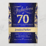 70th Birthday Party - Gold Royal Blue Invitation<br><div class="desc">70th Birthday Party Invitation in royal blue and gold.
Elegant invite card with faux glitter gold and diamonds. Features damask pattern and script font. Fabulous at seventy! Classic design perfect for an stylish party. Please message me if you need a custom age.</div>