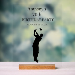70th Birthday Party Golfer Elegant Par Seventieth Acrylic Sign