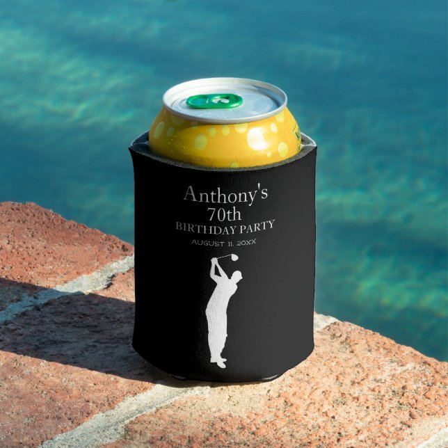 70th Birthday Party Golfer Elegant Par Seventieth  Can Cooler (In Situ Pool)