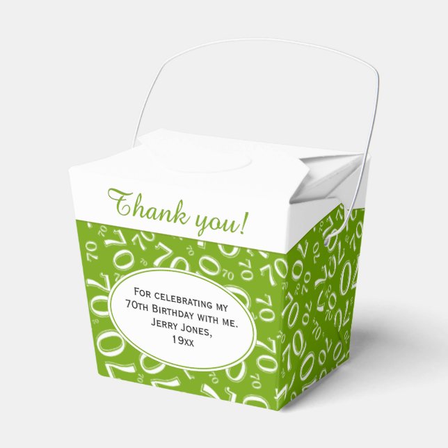 70th Birthday Party Green/White Number Pattern Favor Box (Front Side)