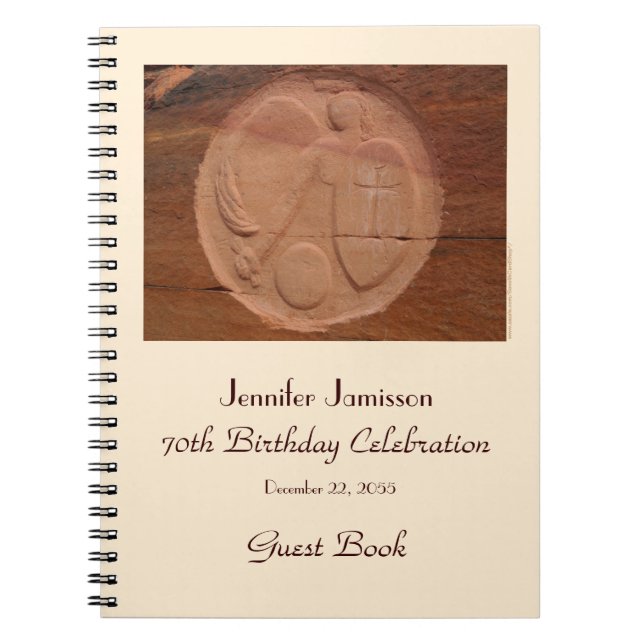 70th Birthday Party Guest Book, Angel in the Rocks Notebook (Front)