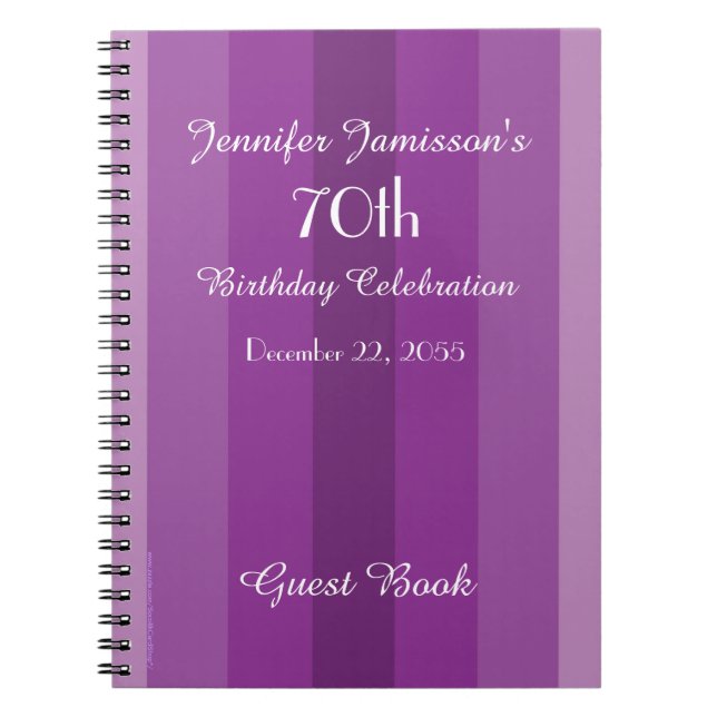 70th Birthday Party Guest Book Purple Notebook (Front)