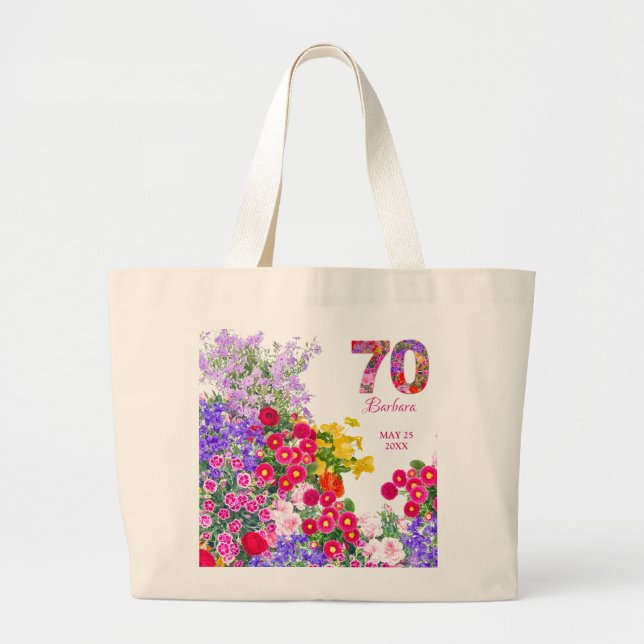 70th birthday party guests floral jumbo tote bag (Front)