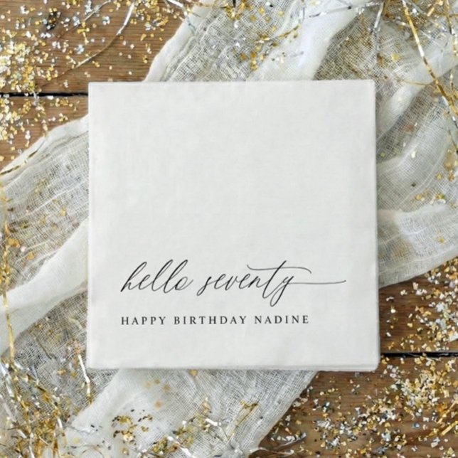 70th Birthday Party Hello 70 Modern Milestone Napkin (70th birthday party napkins - elegant, modern party napkins.)