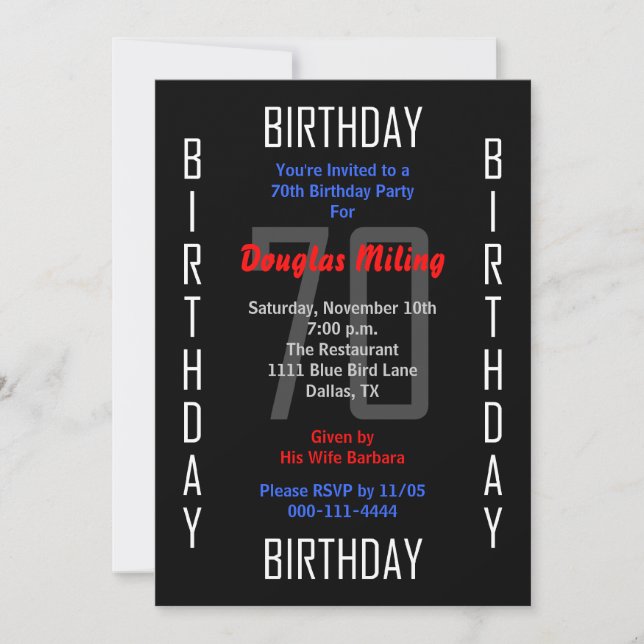 70th Birthday Party Invitation 70 (Front)