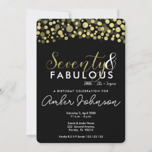 70th birthday party invitation, black and gold invitation