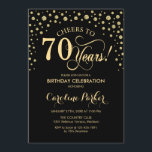 70th Birthday Party Invitation - Gold Black<br><div class="desc">70th Birthday Party Invitation.
Elegant design with faux glitter gold and black. Cheers to 70 Years! Message me if you need further customization.</div>