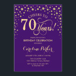 70th Birthday Party Invitation - Gold Purple<br><div class="desc">70th Birthday Party Invitation.
Elegant design with faux glitter gold and purple. Cheers to 70 Years! Message me if you need further customization.</div>
