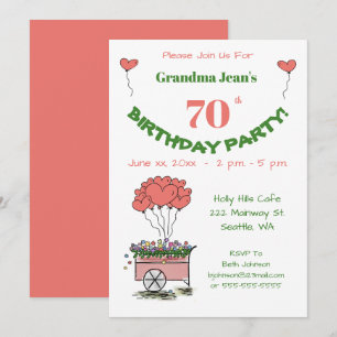 70th Birthday Party Invitation - Grandma Hearts