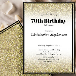 70th Birthday Party Invitation in Black and Gold