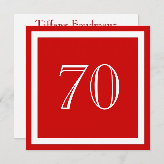 70th Birthday Party Invitation - Red (Front/Back)