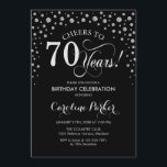 70th Birthday Party Invitation - Silver Black<br><div class="desc">70th Birthday Party Invitation.
Elegant design with faux glitter silver and black. Cheers to 70 Years! Message me if you need further customization.</div>