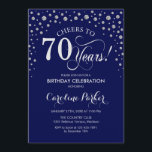 70th Birthday Party Invitation - Silver Navy Blue<br><div class="desc">70th Birthday Party Invitation.
Elegant design with faux glitter silver and navy blue. Cheers to 70 Years! Message me if you need further customization.</div>