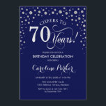 70th Birthday Party Invitation - Silver Navy Blue<br><div class="desc">70th Birthday Party Invitation.
Elegant design with faux glitter silver and navy blue. Cheers to 70 Years! Message me if you need further customization.</div>