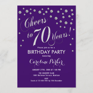 70th Birthday Party Invitation - Silver Purple