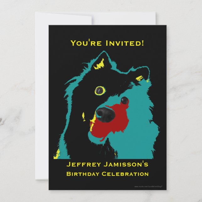 70th Birthday Party Invitation Teal Dog Teal Back (Front)