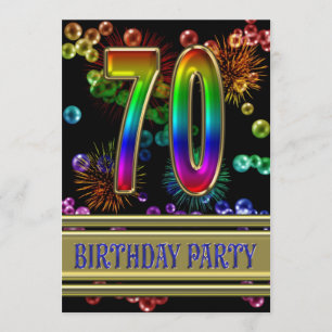 70th Birthday party Invitation with bubbles