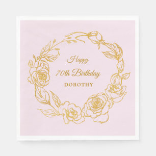 70th Birthday Party Luxe Gold Rose Pink Cocktail Napkin
