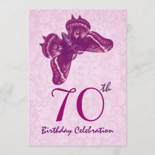 70th Birthday Party Magenta Butterfly Invitation