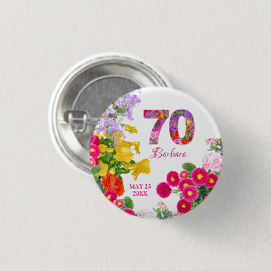 70th birthday party modern colourful floral button