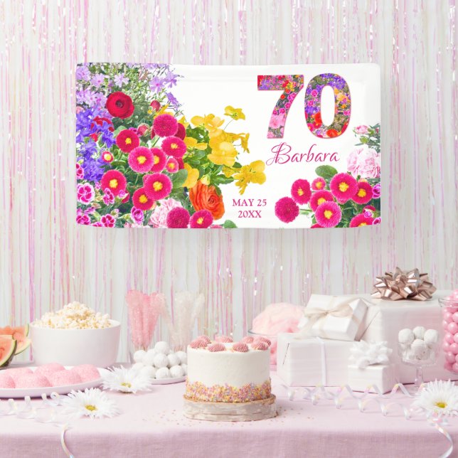 70th birthday party modern floral flowers banner (Party)