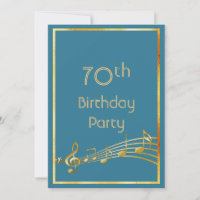 70th birthday party music notes teal blue green