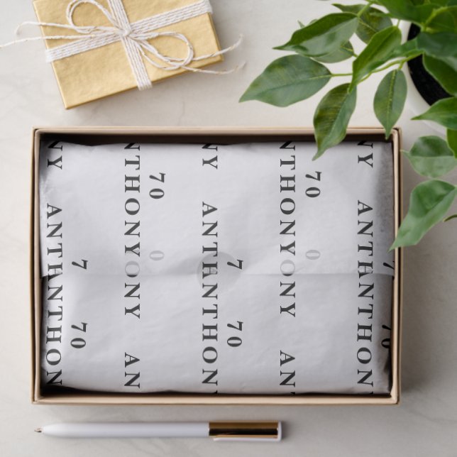 70th Birthday Party Name Black Modern Pattern Tissue Paper (Gift)