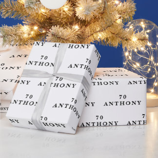 70th Birthday Party Name Black Modern Pattern Wrapping Paper