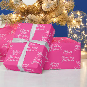 70th Birthday Party Name Hot Pink Modern Pattern Wrapping Paper