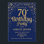 70th Birthday Party - Navy & Gold Invitation<br><div class="desc">70th Birthday Party Invitation.
Elegant design in navy blue and faux glitter gold. Features stylish script font and confetti. Message me if you need custom age.</div>