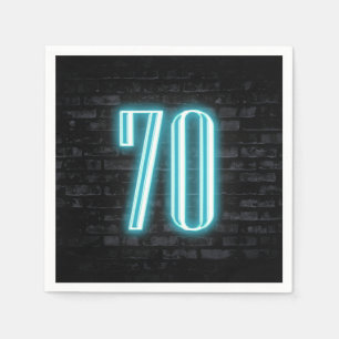 70th Birthday Party Neon Sign on Brick Wall   Napkin