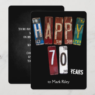 70th birthday party-old license plates invitation