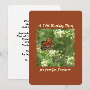 70th Birthday Party Orange Butterfly Invitation