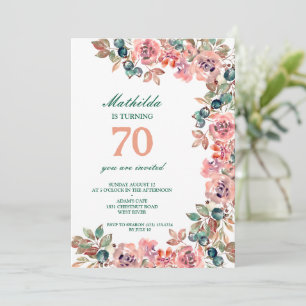 70th birthday party pastel flowers colorful invitation